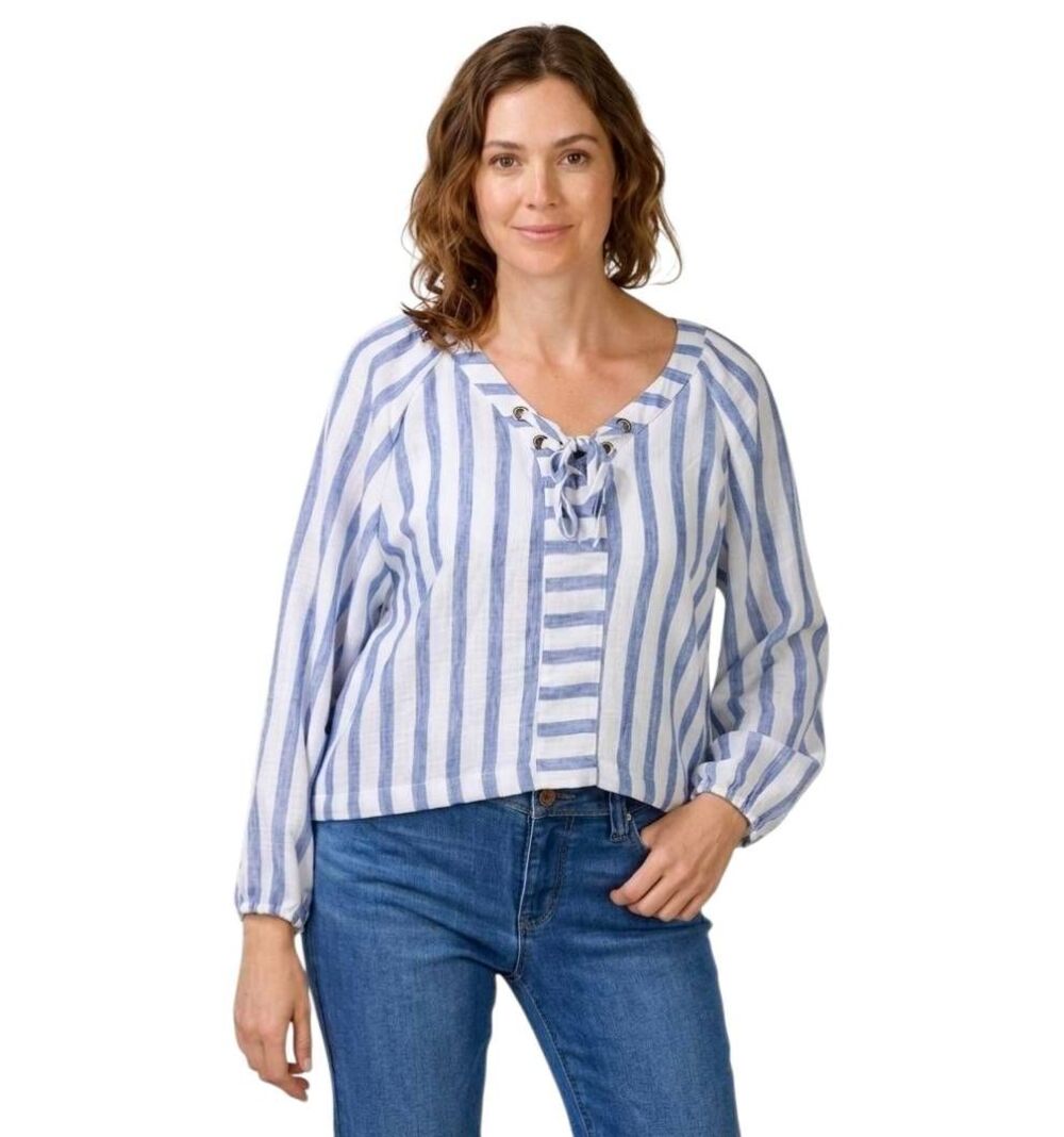 Cavalini NWT Blue White Striped Lace Up Top Size M